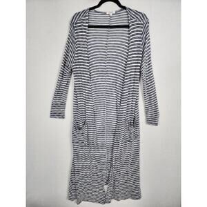 LuLaRoe Long Sleeve Knit Cardigan Duster Sweater Pockets Blue White Sz Large